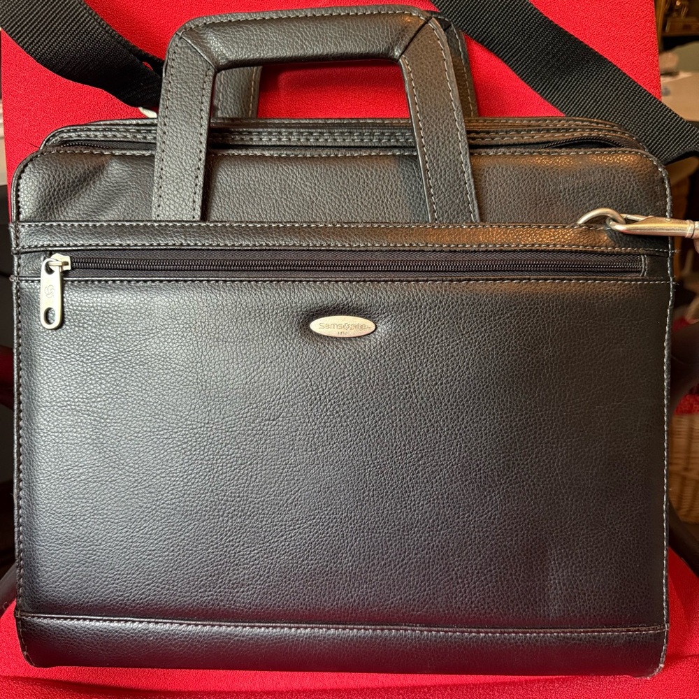 Samsonite 1910 Black Leather Messenger Bag‎ Briefcase Laptop Case Shoulder Bag